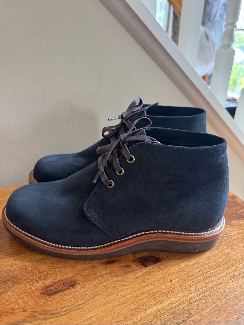 Chippewa Black Suede Chukka Boots with Brown Sole